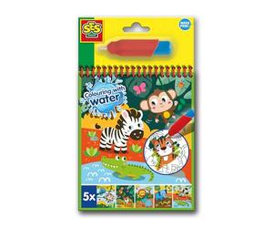SES Creative 00131 Colour with Water Safari Book - Mess-Free Creative Play for Kids Aged 3+ - Includes 5 Reusable Pages and Refillable Water Brush - Discover Vibrant Safari Scenes