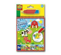 SES Creative 00132 Colour with Water Farm Book - Mess-Free Creative Play for Kids Aged 3+ - Includes 5 Reusable Pages and Refillable Water Brush - Reveal Fun Farmyard Scenes