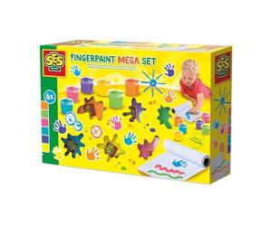 SES Creative 00393 Fingerpaint Mega Set - 6 Vibrant Colours x 110ml - Includes 2-Metre Paper Roll - Washable and Gluten-Free Paints for Creative Play for Kids Aged 2+