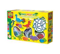SES Creative 00503 Dino Clay Mega Set - Create Dinosaur Figures with 7 Moulds and 7 Colours of Washable Clay - Gluten-Free and Vegan-Friendly - Perfect for Creative Play for Kids Aged 2+