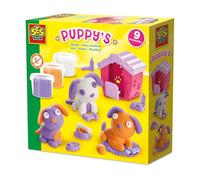 SES Creative 00505 Dough Puppy Play Set - Create Adorable Puppies with Gluten-Free Dough - Includes Doghouse and Accessories - Safe and Fun for Kids Aged 3+, Lila, Orange, Weiß