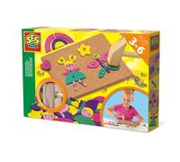 SES Creative 00927 - Hammer tic trendy, thick cork board, hammer tap with pins, different coloured shapes, safe nails, complete set for children