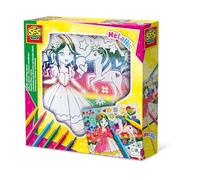 SES Creative 01150 - Metallic Colouring Canvas, Colouring Made Easy, Real Canvas, Includes Felt-tip pens, Set for Children 3 Years and up