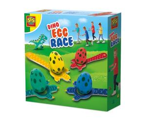 SES Creative 02308 - Dino egg race, coordination game, wooden game for children 3 years, Natural Wood