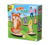 SES Creative 02312 - Ring toss, wooden animals with rope rings, outdoor game set for children 3 years