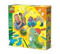 SES Creative 14045 - Young Engineers - Dinos, Build 4 Moving Dinosaurs and Construction Vehicles, Complete Set with Markers for Young Children
