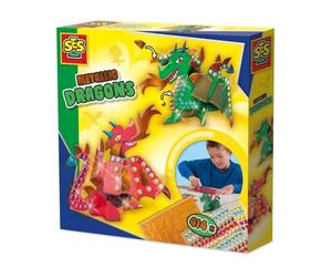 SES Creative 14296 Metallic Dragons - Creative Craft Kit for Kids Aged 5+ - Build Two Colorful Dragons with Paper Construction Parts