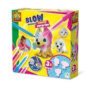 SES Creative 14333 - Blow airbrush pens - Puppies surprise 3x, collect all 9 puppies, with soft fur, reusable after rinsing, set for children 5 years and older, Yellow