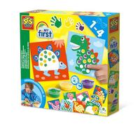 SES Creative 14442 - My First - Fingerprint Paint Dinos, 10 Colouring Pages with Easily Washable Paint, Complete First time Painting Set for Children Ages 1-4