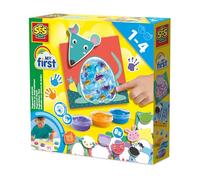 SES Creative 14444 - My First - Fingerpaint Animals, Bright Colours, Paint Set with 8 Painting Cards and 8 Large Animal Stickers for Young Children