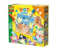 SES Creative 14602 Dot Markers with Activity Cards - Creative Play Kit for Kids Aged 3+ - Includes 3 XXL Washable Dot Markers in Yellow, Orange, and Blue