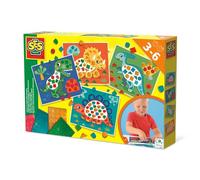 SES Creative 14641 - I Learn to Make Dino Mosaics, 4 Large Dino Cards with Metallic Stickers, Complete Set for Children