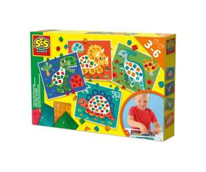 SES Creative 14641 - I Learn to Make Dino Mosaics, 4 Large Dino Cards with Metallic Stickers, Complete Set for Children
