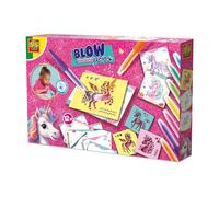 SES Creative 14725 Unicorn - Blow Airbrush Pens - Creative Craft Kit for Kids Aged 5+ - Decorate 12 Printed Unicorn Coloring Pages with 7 Bright Airbrush Markers