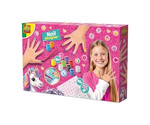SES Creative 14729 Unicorn Nail Designer - Creative Nail Art Kit for Kids Aged 6+ - Includes 12 Water-Based, Washable Nail Polishes in Vibrant Colors, Pink