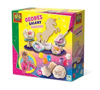 SES Creative 14767 Geodes galaxy unicorn - Real geodes to break open yourself; Make the geodes colourful with the paint supplied; A fun Unicorn display made of wood; Age 8+