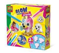 SES Creative 14333 - Blow airbrush pens - Puppies surprise 3x, collect all 9 puppies, with soft fur, reusable after rinsing, set for children 5 years and older, Yellow