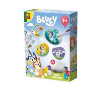 SES Creative Bluey Stone Decorating Set - Paint & Sticker Craft Kit with 5 Stones, 6 Paints & Bluey Stickers - Ages 3+