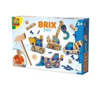 SES Creative - Brix Junior - Construction Vehicles - Construction Toy - Construction Vehicles Children - Construction Set - With Wooden Parts, Wooden Hammer and Connecting Pins - From 3 Years