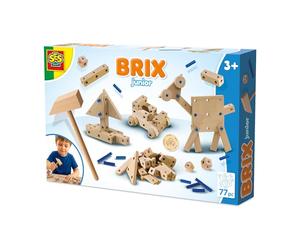 SES Creative Brix Junior Creations, Wooden Building Blocks Set with Wooden Hammer & Connecting Pins - Build, Imagine & Create Your Own Designs, Construction Toy for Kids 3+