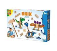 SES Creative - Brix Junior - Dinos - Dinosaur Toy - Wooden Building Blocks - Construction Set - With Wooden Parts, Wooden Hammer and Dino Shapes - From 3 Years