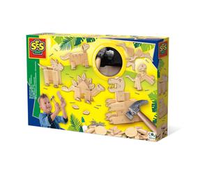 SES CREATIVE Dinosaurs Woodwork Craft Kit 00942 - Build Dinosaur Models with Real Nails (Stegosaurus, T-Rex, Pteranodon) for Kids 6+