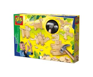SES Creative Dinosaurs Woodwork Set Craft Kit Hammer Nails Glue Pre-Cut Wood