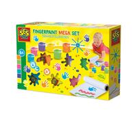 SES Creative 00393 Fingerpaint Mega Set - 6 Vibrant Colours x 110ml - Includes 2-Metre Paper Roll - Washable and Gluten-Free Paints for Creative Play for Kids Aged 2+
