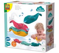 SES Creative Fish in a Row, Bath Toy for Scooping, Pouring Water, Stack Them, Connect Them, For Infants and Toddlers from 10 Months and Up