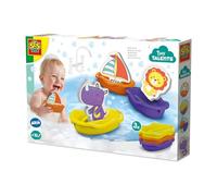 SES Creative - Tiny Talents Bath Boats - Safari Animal Bath Toys - 3 Soft Foam Figures for Water Play - Safe & Floatable Bath Set - Made in Holland - Age 10m+