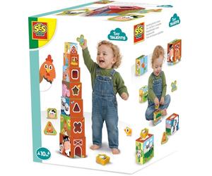 SES Creative Tiny Talents - Twisty Block Tower & Shape Sorter 2-in-1 - Farm Animals Jump Pack with Modern, Colourful Illustrations