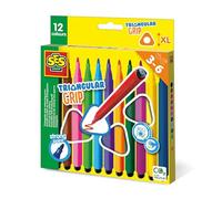 SES Creative Triangular Grip Colouring Pens - Ergonomic Design for Kids, 12 Bright Washable Colours, Easy Hold for Little Hands, Age 3+