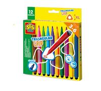 SES Creative Triangular Grip Colouring Pens - Ergonomic Design for Kids, 12 Bright Washable Colours, Easy Hold for Little Hands, Age 3+
