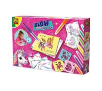 SES Creative 14725 Unicorn - Blow Airbrush Pens - Creative Craft Kit for Kids Aged 5+ - Decorate 12 Printed Unicorn Coloring Pages with 7 Bright Airbrush Markers