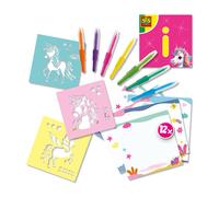 SES Creative 14725 Unicorn - Blow Airbrush Pens - Creative Craft Kit for Kids Aged 5+ - Decorate 12 Printed Unicorn Coloring Pages with 7 Bright Airbrush Markers
