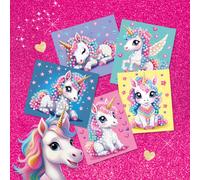 SES Creative Diamond Painting Kit 14726 Unicorn – Decorate 5 Cards, Kids 3+ – Multicolor, 1 Pack