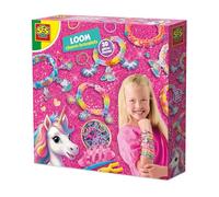 SES Creative Unicorn Loom Bracelet Set - 600 Bands, Beads, Glitter Unicorn Charms & Weaving Tools - DIY Jewellery Craft Kit for Kids