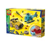 SES Creative - Vehicles Screw Construction - Helicopter - Off-road vehicle - 20-piece screw set - Safe plastic screws - Problem-solving thinking - Made in Holland - 5+