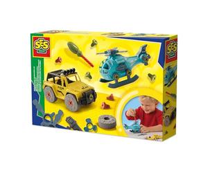 SES Creative - Vehicles Screw Construction Set - Buildable Helicopter & Off-Road Vehicle - 20-Piece Safe Plastic Screw Kit - STEM Problem-Solving Play - Made in Holland - Age 5+