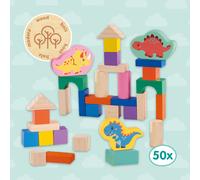 SES Creative Wooden Building Blocks Dinos - 50pcs Bucket | Size: 1 Pack SES Creative Multicolor 1 Pack