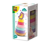 SES Creative 13252 Wooden Stacking Tower Unicorn - Educational Toy for Kids Aged 10 Months+ - Includes 5 Colorful Wooden Rings and a Fun Unicorn Figure