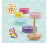 SES Creative 13252 Wooden Stacking Tower Unicorn - Educational Toy for Kids Aged 10 Months+ - Includes 5 Colorful Wooden Rings and a Fun Unicorn Figure