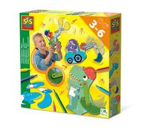 SES Creative 14045 - Young Engineers - Dinos, Build 4 Moving Dinosaurs and Construction Vehicles, Complete Set with Markers for Young Children