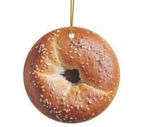 Sesame Bagel Christmas Ornament - New York Style Bagel Holiday Décor, Funny Food Novelty Gift for Bagel Lovers, Bakers, Foodies, NYC Brunch Fans (Double Sided Flat Printed Design on Ceramic, NOT 3D)