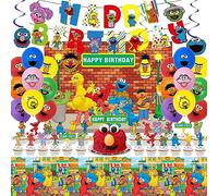 Sesame Friends Street Birthday Party Supplies, Party Decorations Set Include Banner, Backdrop, Balloons, Hanging Swirls, Cake Cupcake Toppers, Tablecloth for Boys Girls Sesame Theme Party