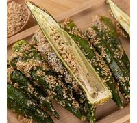 Sesame okra pastry, ready to eat freeze-dried okra crisps, dried fresh vegetable, healthy and nutritious vegetarian food, vegetable salad, delicious Dim sum, casual snacks (100g)