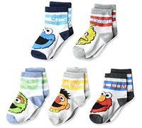 Sesame Street Baby Boys' 5 Pack Crew Socks Casual, Grey Stripe Multi, 2-4 Years