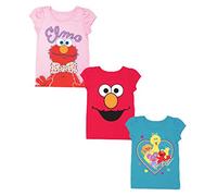 Sesame Street Baby Girls' Toddler 3 Pack Puff Sleeve Tee Bundle, Light Pink/Aqua Turquoise/Red, 4 Years