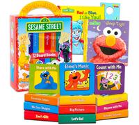 Sesame Street Board Books Set Toddlers Babies Bundle - Pack of 12 Chunky My First Library Board Book Block with Stickers | Elmo Books for Infants