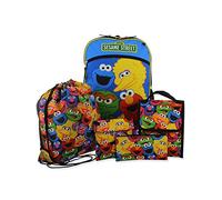 Sesame Street Boys Girls 5 piece Backpack Lunch Bag and Snack Bag School Set (One Size, Blue/Multi)